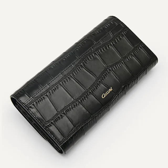 Embossed crocodile cow leather flat girls clutch wallet small zip pocket long cash wallet