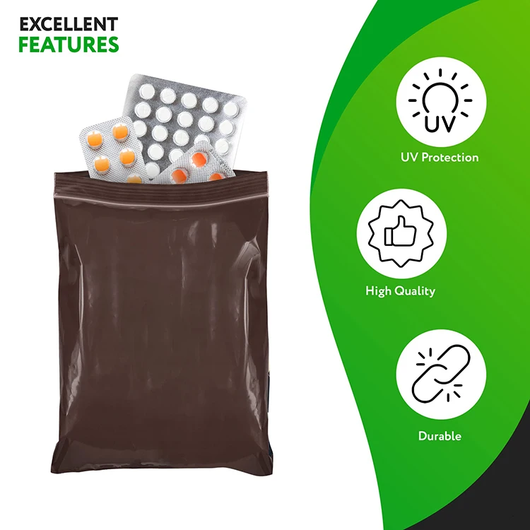 Water-Resistant Polyethylene Brown Poly Amber UV Protection Zipper Reclosable Plastic Poly Bags