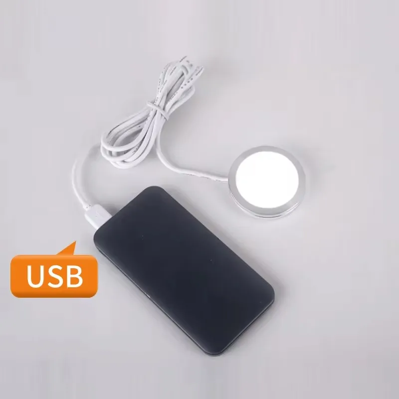 Ультратонкий 3d светодиодный светильник Круглый USB-шкаф перезаряжаемый книжный шкаф витрина освещение поверхностное крепление шайба лампа