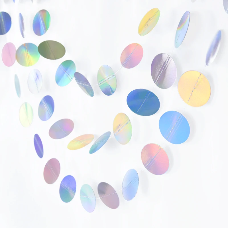 Laser Silver Star Round Paper Garland for Wedding Kids 1st Birthday Party Decoration Mermaid Party Baby Shower Hanging Banner
