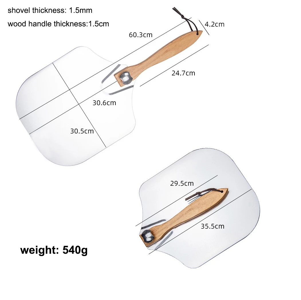 Aluminum Pizza Peel Metal - 12 x 14 inch Pizza Spatula for Oven with Foldable Wood Handle
