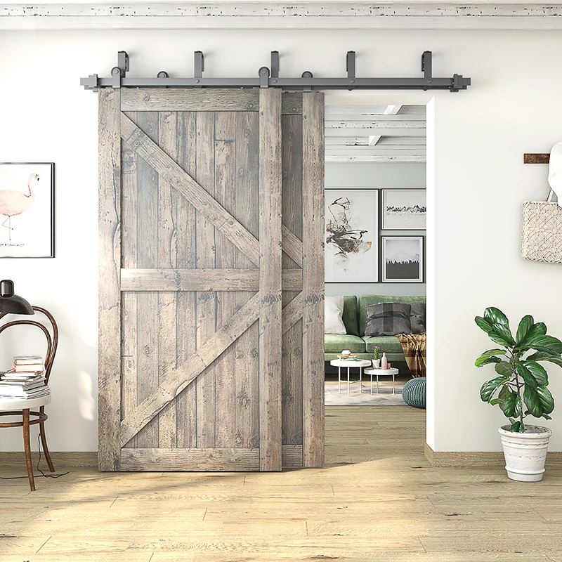 SJ2202 Versatile Single Door French Style bypass Top Mount Carbon Steel Metal Sliding Barn Door Hardware Kit Modern Design