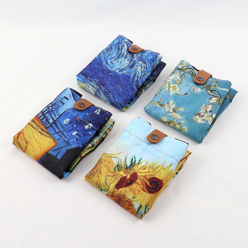 Индивидуальные складные сумки-тоуты из полиэстера с рисунком маслом многоразовая сумка для покупок продуктов сумки через плечо