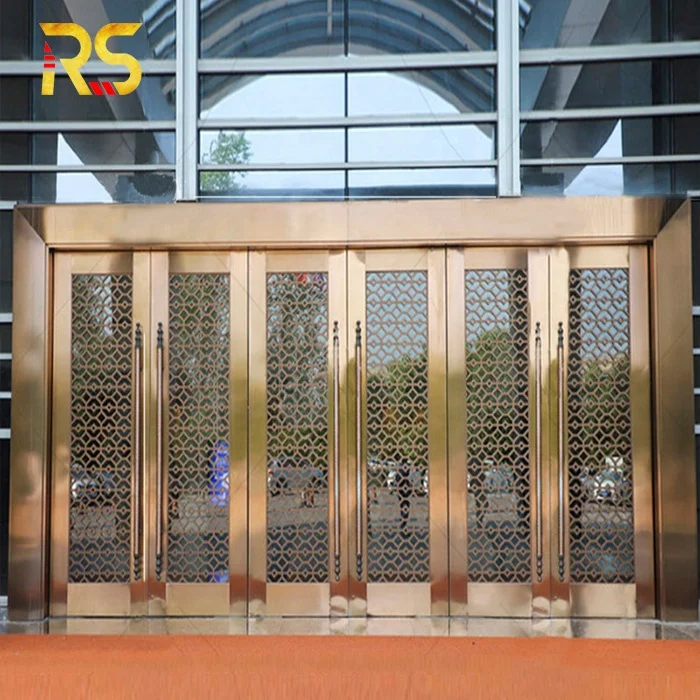 Modern decorative luxury laser cutting door design hotel lobby entrance main door luxury front steel glass entrance door