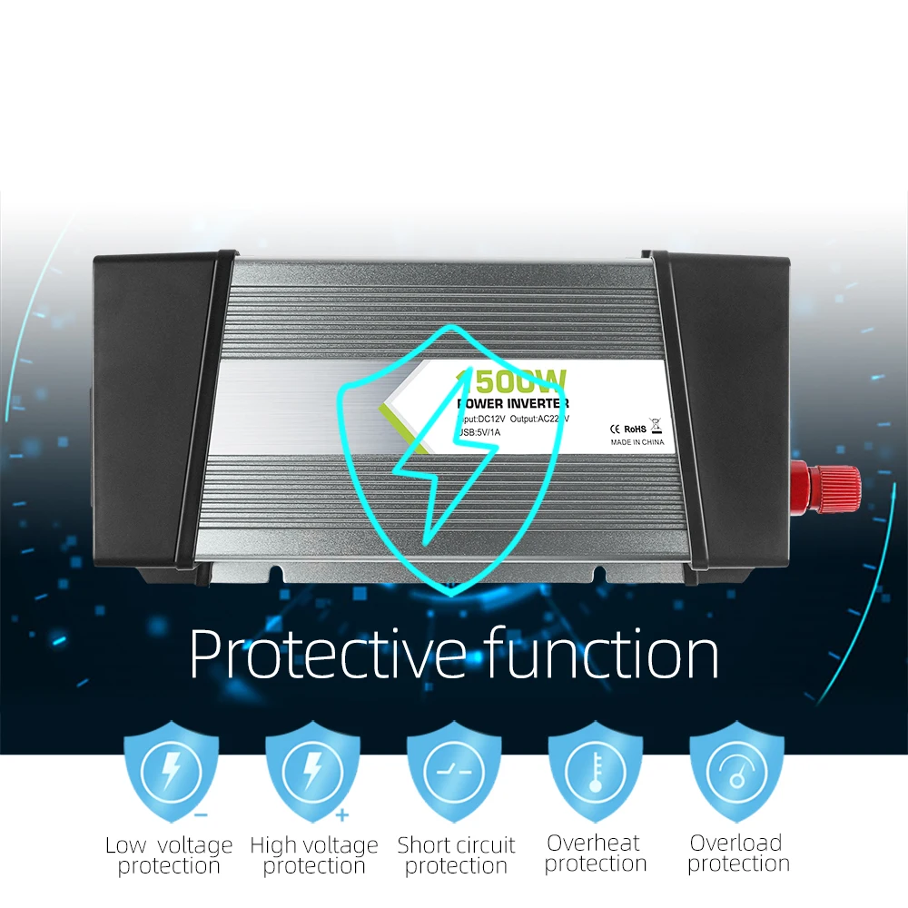 High Quality DC to AC professional manufacturer solar 12v car inverter 1500w Modified Sine Wave frequency converter