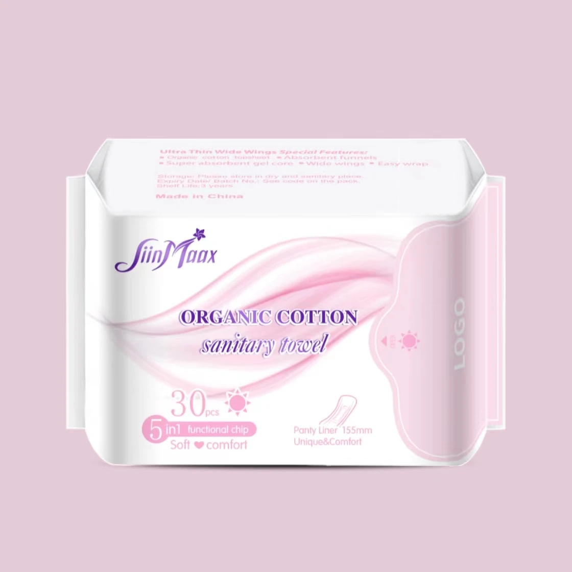Organic Cotton Menstrual Feminine Hygiene Period Lady Napkin Sanitary Pad For Women