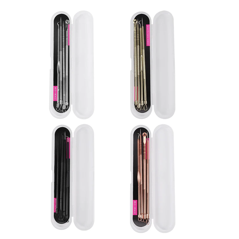 4PCS Facial Skin Care Blackhead Removal Tool Kit Gold Stainless Steel Acne Pimple Extractor Tool