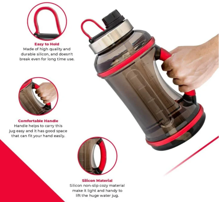 Half Gallon 2.2L Water Bottle with Sleeve and Straw lid BPA Free Large Water Bottle 74oz Sports Motivational Jug with Handle