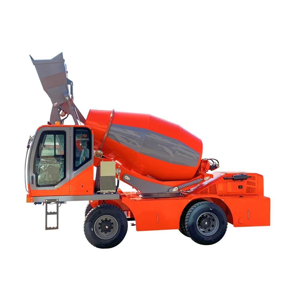Wheeled movable concrete mixer truck self-loading mixer