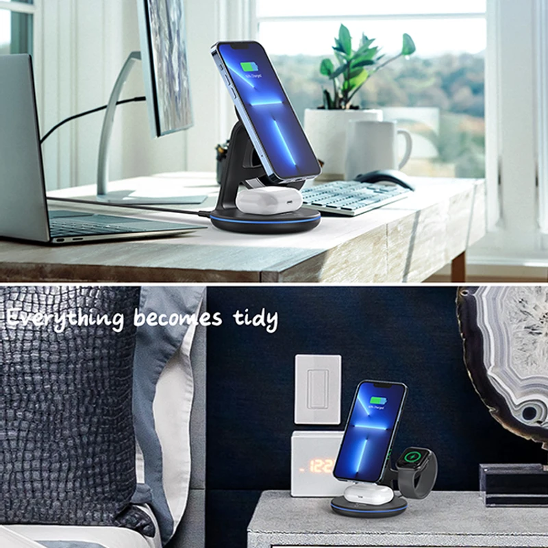 Wholesale Cell phone Charging Dock Fast Qi 15w 3 In 1 Wireless Charger Station With Magnetic