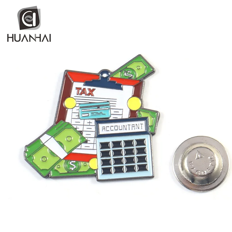 custom black nickel plated metal logo enamel accountant pin badge backs with magnet