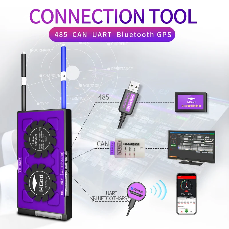 
Smart BMS MGOD 80A lifepo4 4s 12v UART BT RS485 communication 60A 50A 40A 30A smart bms 