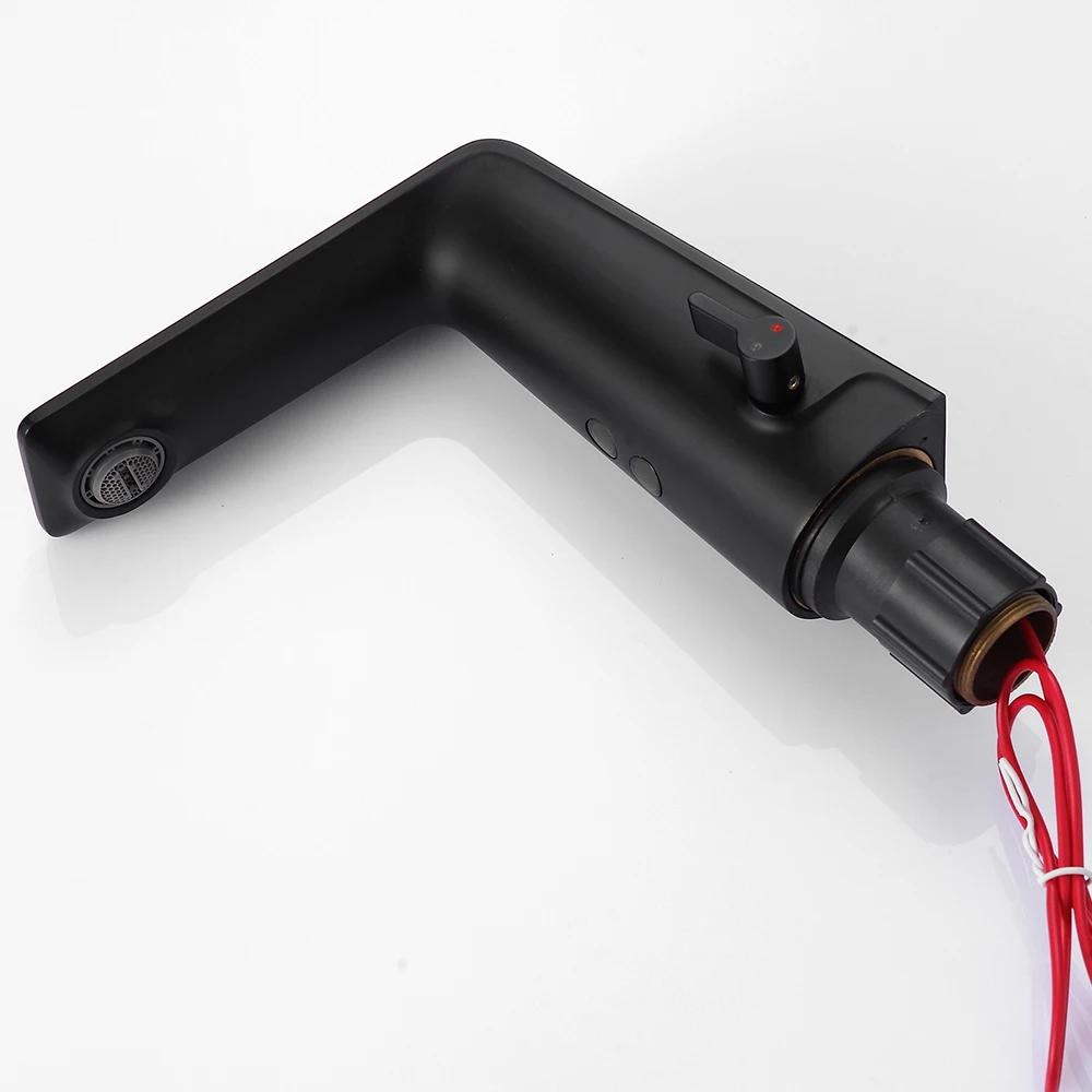 Negro black automatic smart basin faucet taps body full brass valve core copper mixer water cold & hot ac 220 and dc battery 6v