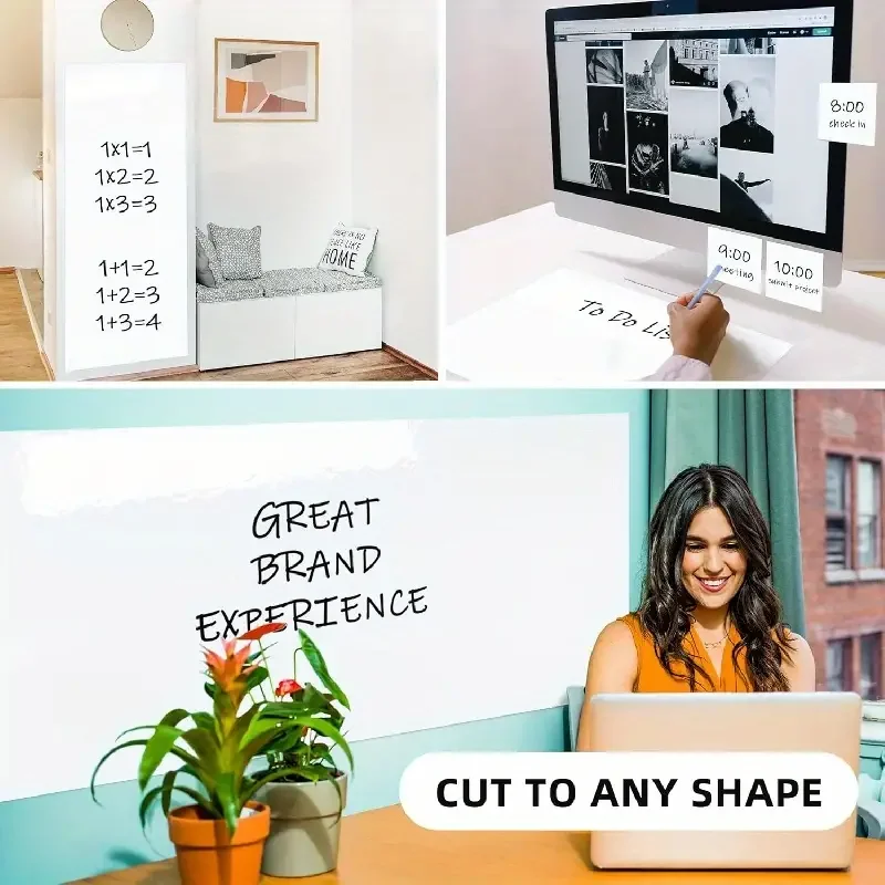 Dry Erase Whiteboard Sticker Wall Decal Self-Adhesive White Board Roll Peel Stick Paper for School, Office, Home, Kids Drawing