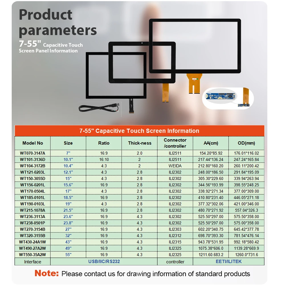 Wintouch Overlay Touch Screen 19 21.5 24 27 32 43 49 55 65 70 75 Inch Touch Screen Panel Capacitive Touch Display