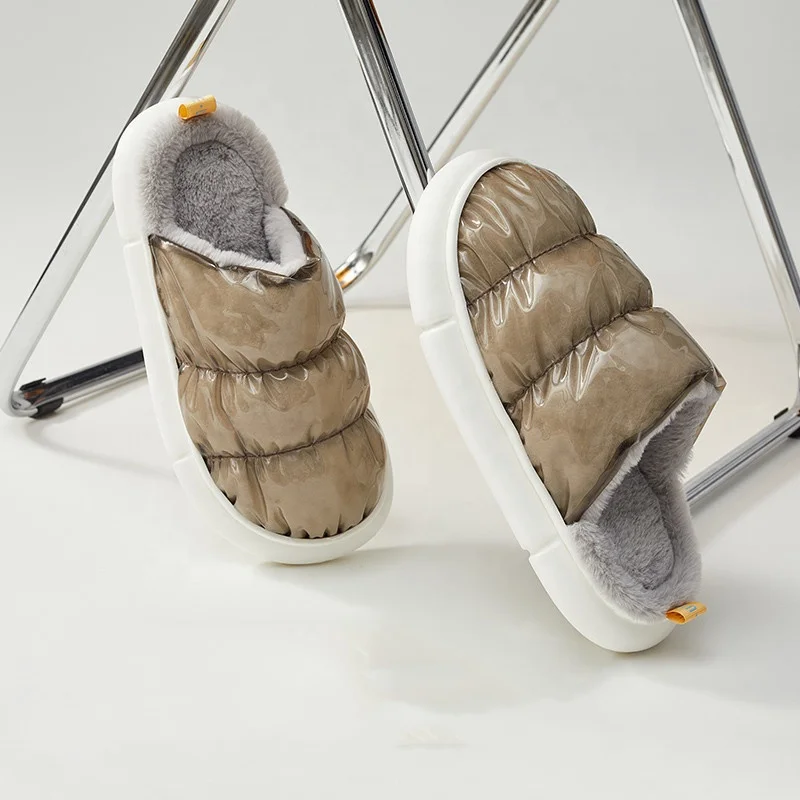 UTUNE Waterproof Slippers Men 2021 New Winter Fashion Trendy Shoes Plush EVA Fur Fluff Warm Home Indoor Slippers