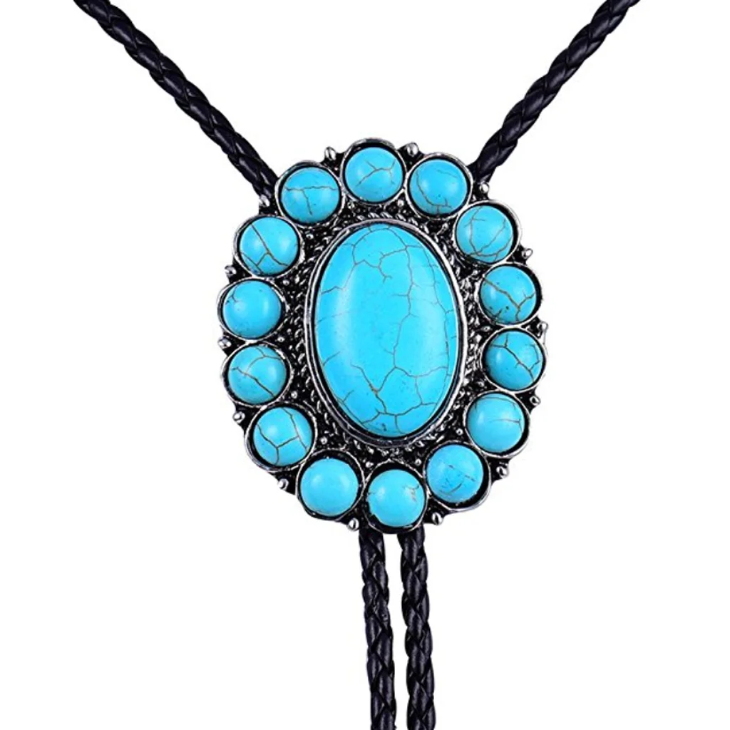 Hamocigia Factory Custom Oval Trendy Mint Dress Jewelry Stone Western Cowboy Bolo Tie One Piece