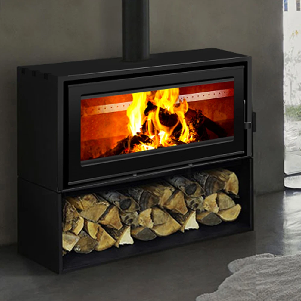 The latest sales Mild Steel matt black Wood burning stove with glass door