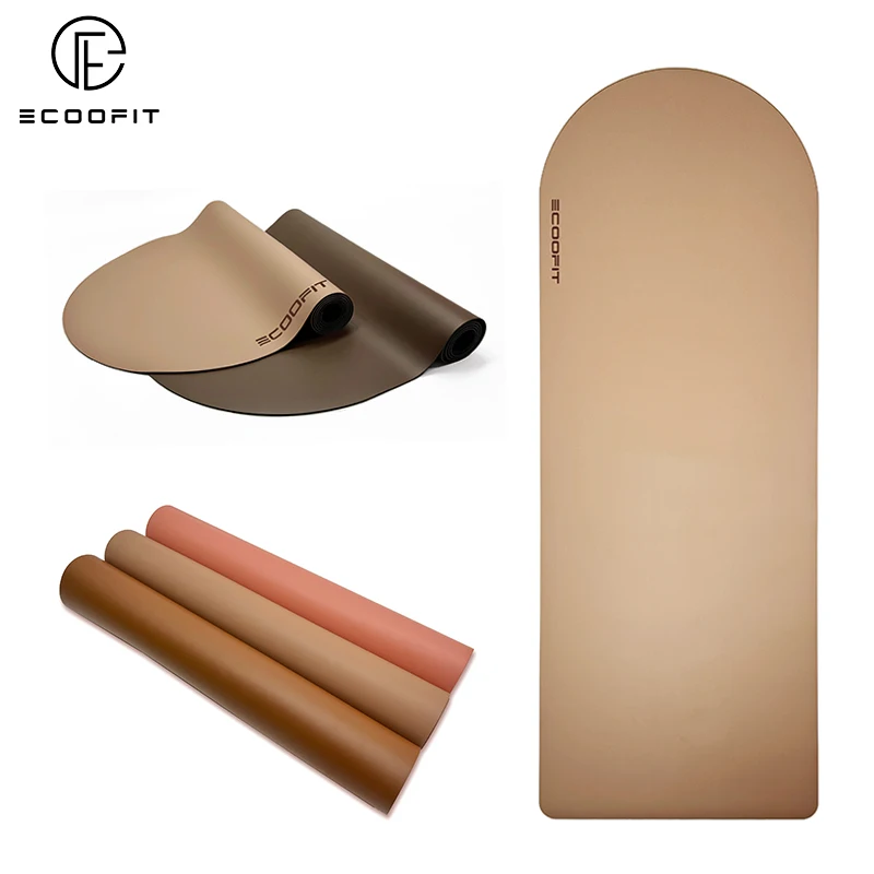 Milk Tea Beige Sand Nude Eco Custom Non Slip Natural Rubber PU Arch Oval Curve Shaped Rounded Yoga Mat 5mm With Align Body Line