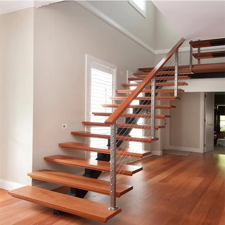best selling mono stringer staircase design indoor stairs solid wood tread straight staircase