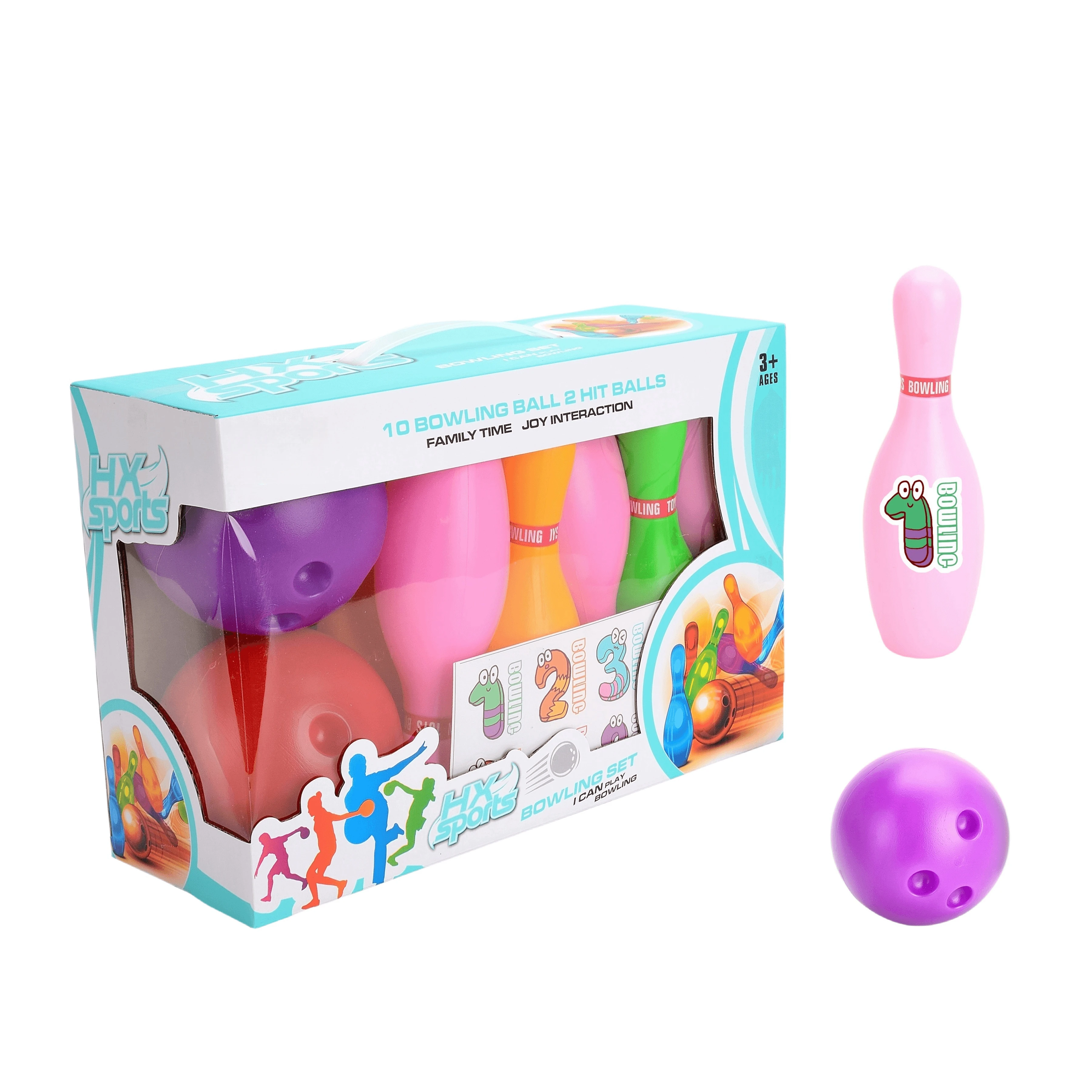 Kids And Adults 23CM Bowling Bag 2 Balls Plastic Bowling Pins Toys Yard Games Window Box Pack Duckpin Plastic Bowling Balls Toys