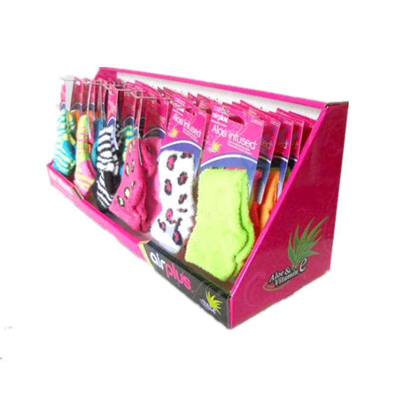 Custom Design Cardboard Countertop Display with Plastic Hooks for Sock