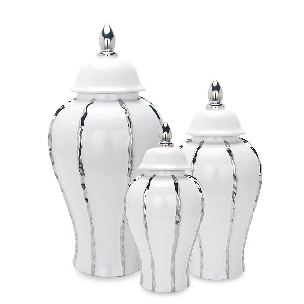 J200S Nordic home decor wholesale ceramic silver jar decoration white vase sets decor