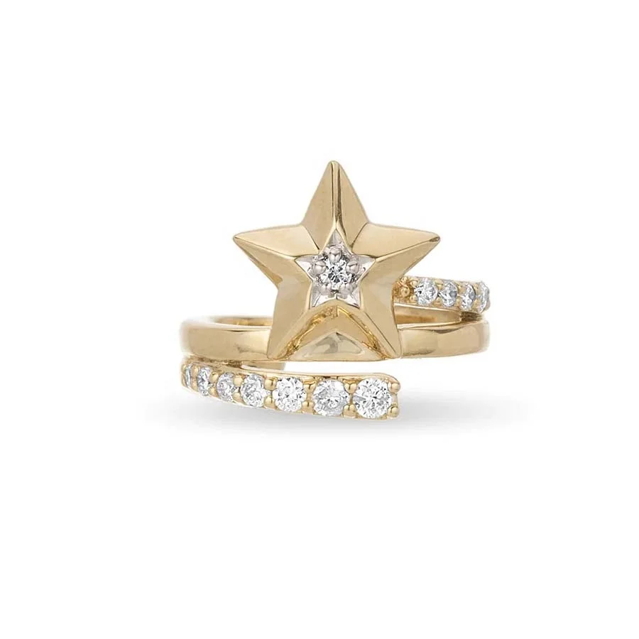 LOZRUNVE Jewelry Supplier Sterling Silver 14k Gold Shooting Star Ear Cuff Earring for no Pierced Ear