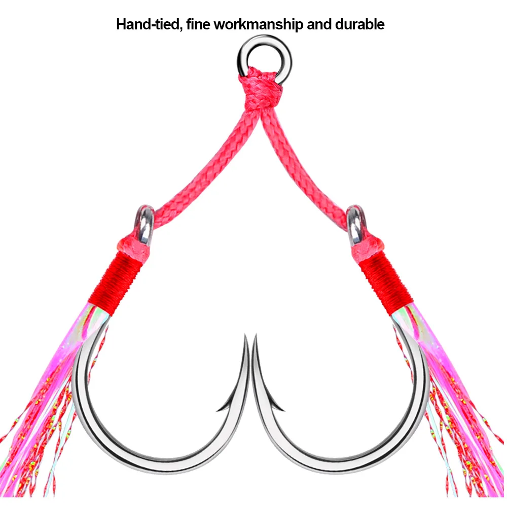 Double Hook Metal Jig Assist Hook PVC Bright Colorful Silk Luminous Feathers Saltwater Fishing Hook