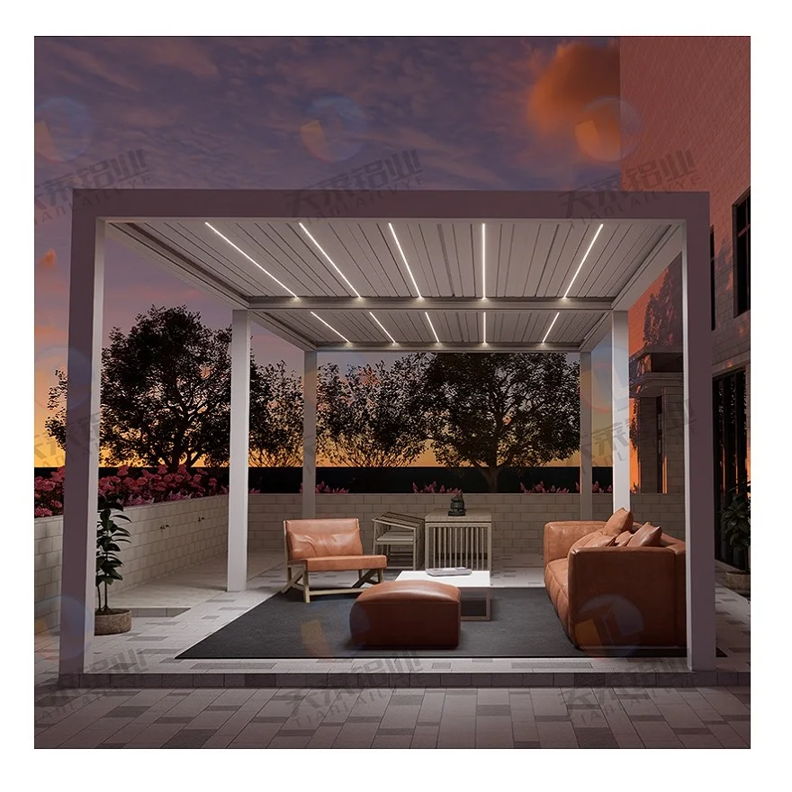 Automatic Electric Louvered Pergola Canopy Modern Design External Pergola Aluminium Outdoor With Motorized Roller Blinds