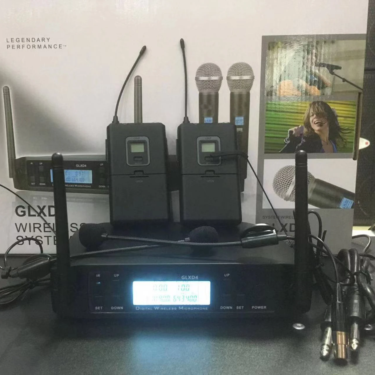 Glxd4 Sm58 Cheap Price Uhf Dual Channel Handheld Lavalier Headset Long Range Wireless Microphone For Shure