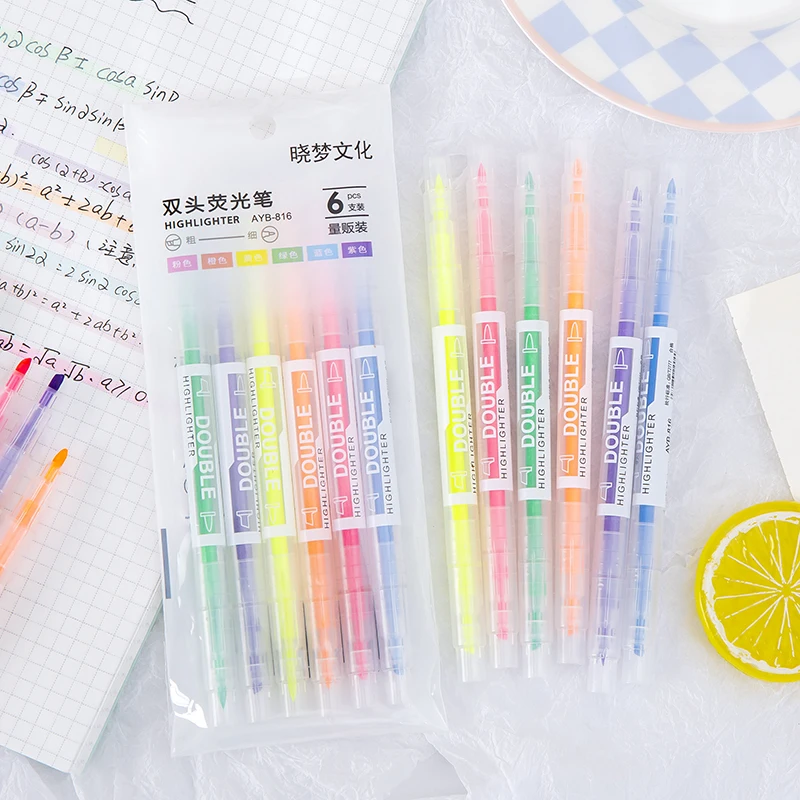 High face value 6 bags 6 color double head Mark marker pen highlighter pen