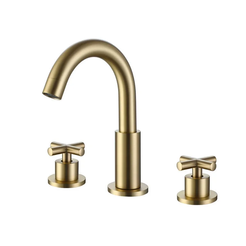 Modern Style Brass Basin Faucet Brushed Gold Double Cross Handle Hot & Cold Water Tap with Personalized Processing