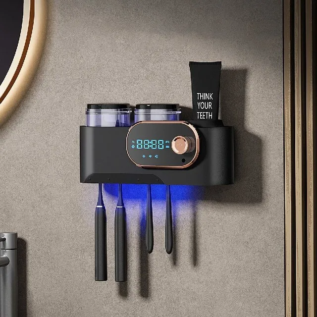 2022 Trending Toothbrush Sanitizer Holder Wall Mounted Electric UV Bathroom Toothbrush Organizer Sterilizer with Timer Fan