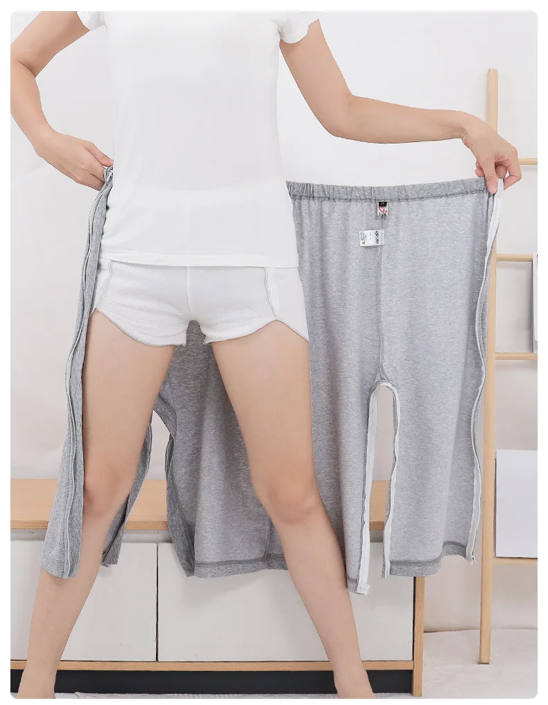 Men women thin style paralyzed incontinence prone bedridden elderly fractured pants patients zipper style open crotch pants for