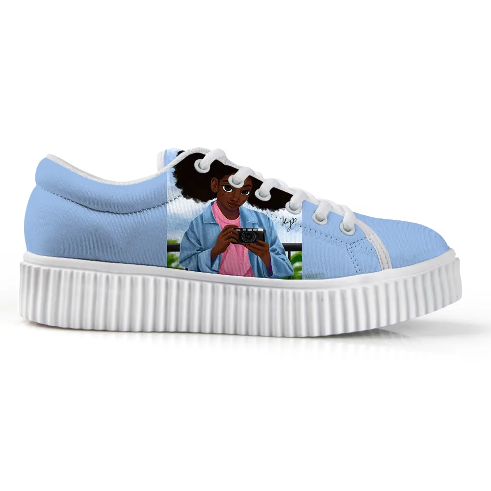 Printed Afro Girls Black Art Women Shoes Platform Sneakers Women Flat Casual Shoes Women Loafers Lace Up Ladies Shoes