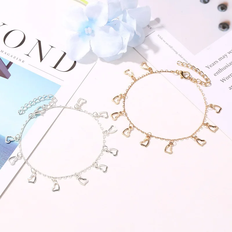 PJ-M042 IN STOCK Gold Plated Brass Chain Pendant Foot Jewelry Summer Beach Love Heart Anklet For Women