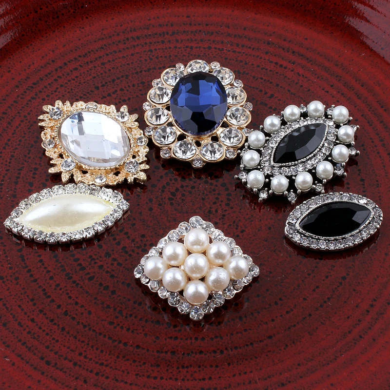 30pcs/Bags Bling Metal Horse eye/Oval Rhinestone Buttons for Craft Flatback Crystal Decorative Pearl Button for Hair Accessories