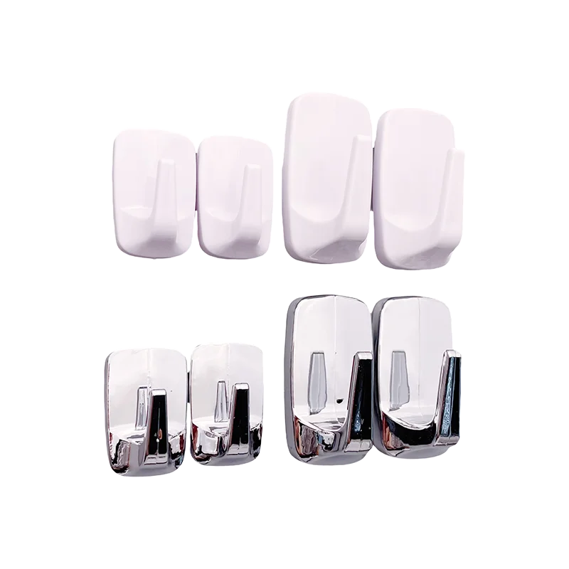 Self-Adhesive ABS Plastic Wall Hooks White Chromed Stick-On Removable Sticky Small Large Multifunctional Sundries Bulk Box