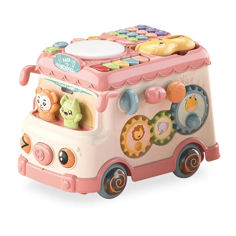 Multifunctional Light Up Hand Drum Educational Baby Children Shape Sorter Cube Musical Instrument Kids Music School Bus Toys