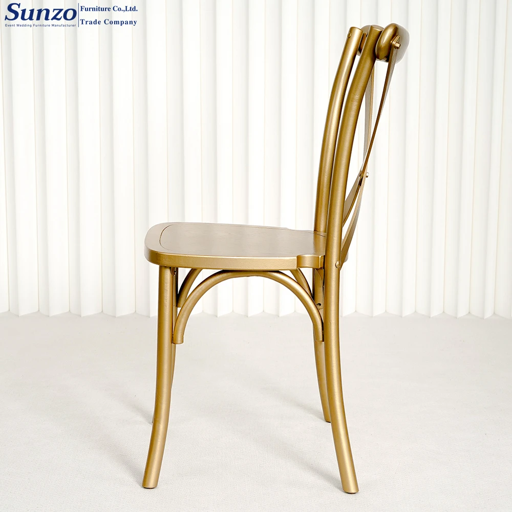 Luxurious Gold Finish Wood Cross Back Chair for Premium Banquet Wedding and Event Seating Solutions