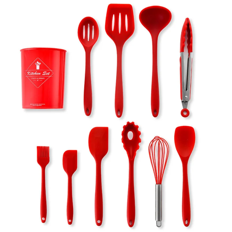 Силиконовая Термостойкая кухонная утварь, 11 шт., антипригарный инструмент для выпечки, щипцы, ковш, гаджет