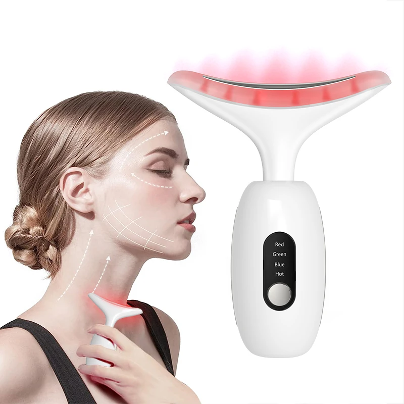 7 in 1skin tightening facial lift neck lift beauty device 3 colors led photon therapy facial whitening and neck lifting massager