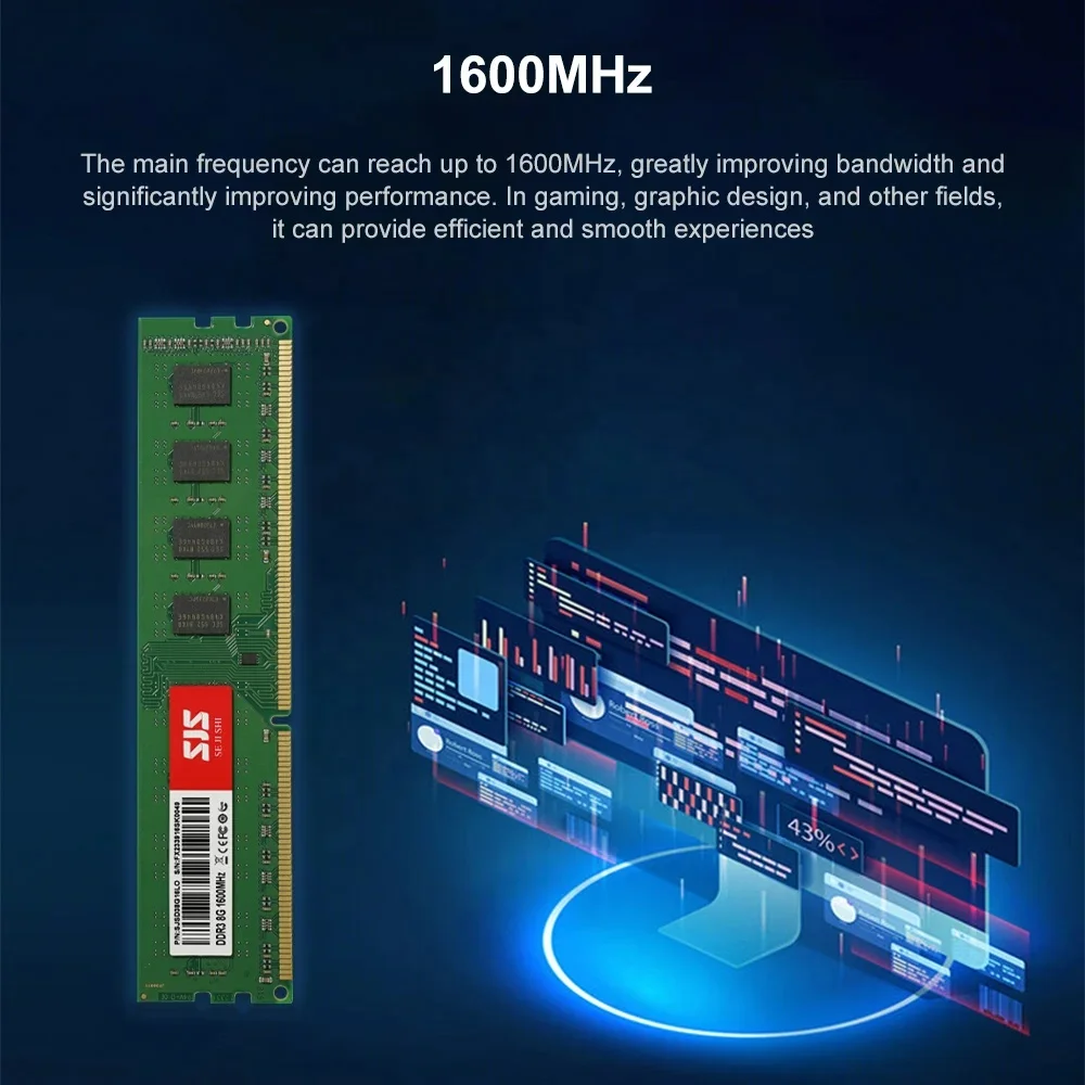 SJS New DDR 3 1600MHz 8G Dimm PC Gaming Desktop Computer 8 GB Memory Memorias RAM DDR3 8GB