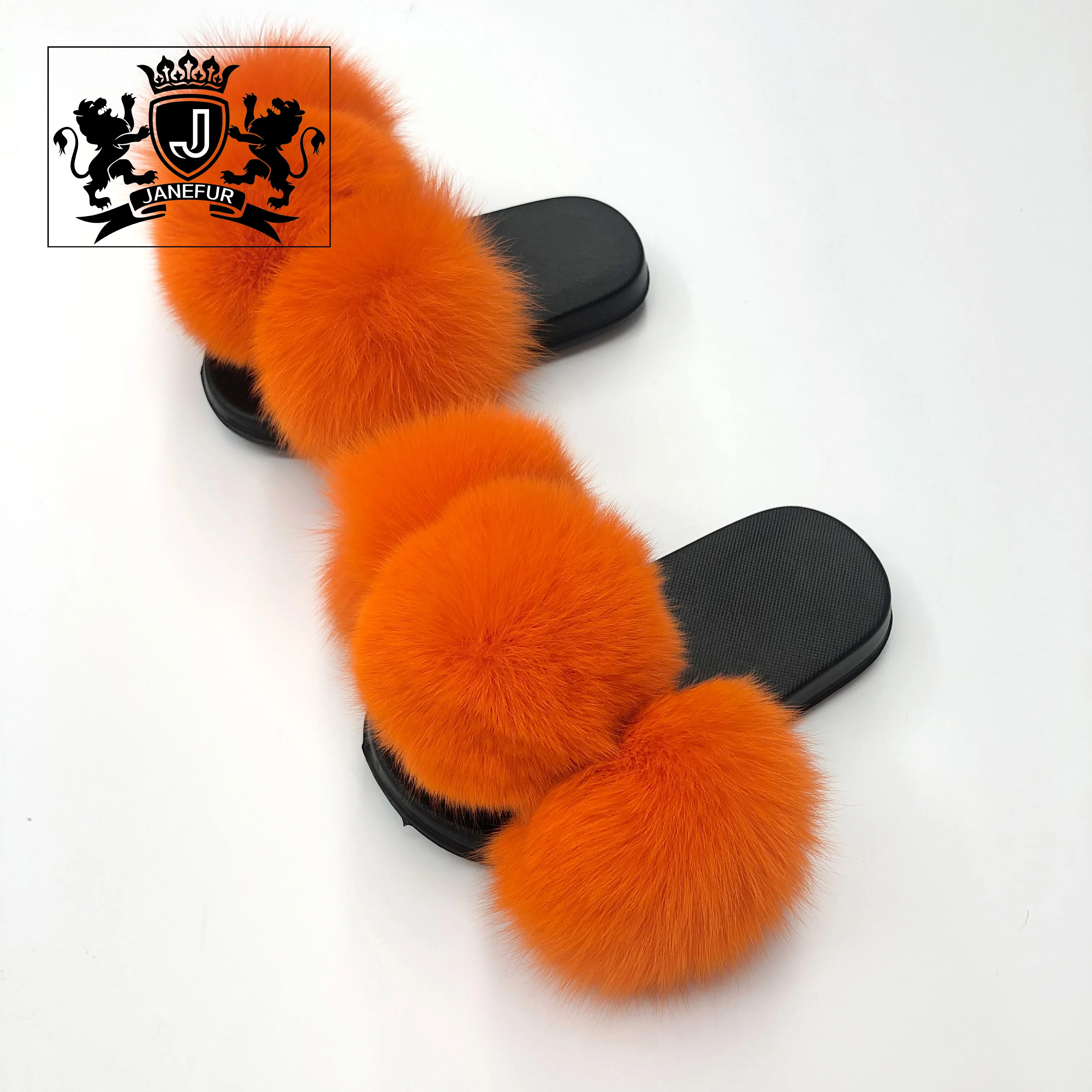 Fashion Wholesale Child Toddler Fur Slides Custom pompom ball fox fur children slides slippers shoes