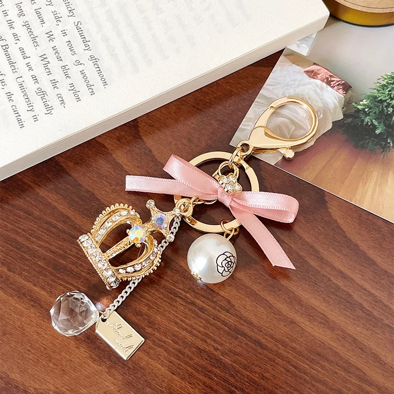 Creative Bowknot Metal Crown Key Ring Bag Accessories Rhinestone Crystal Crown Charm Keychain For Women