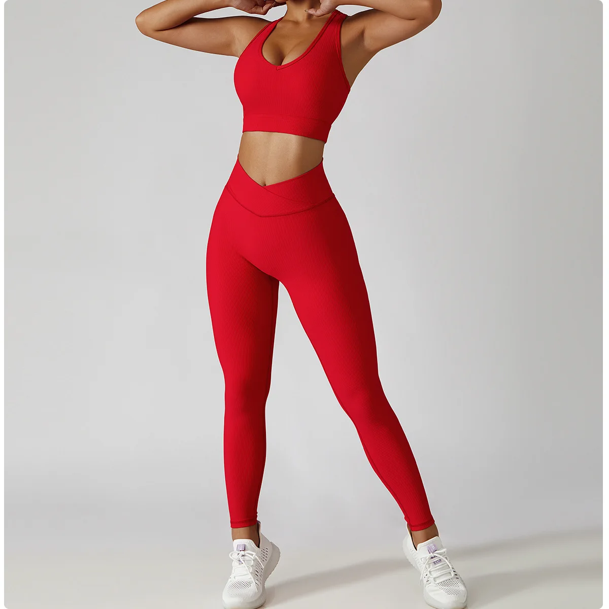 2024 Seamless Activewear Ribbed Yoga Suit Womens Workout Gym Fitness Sets with Zipper