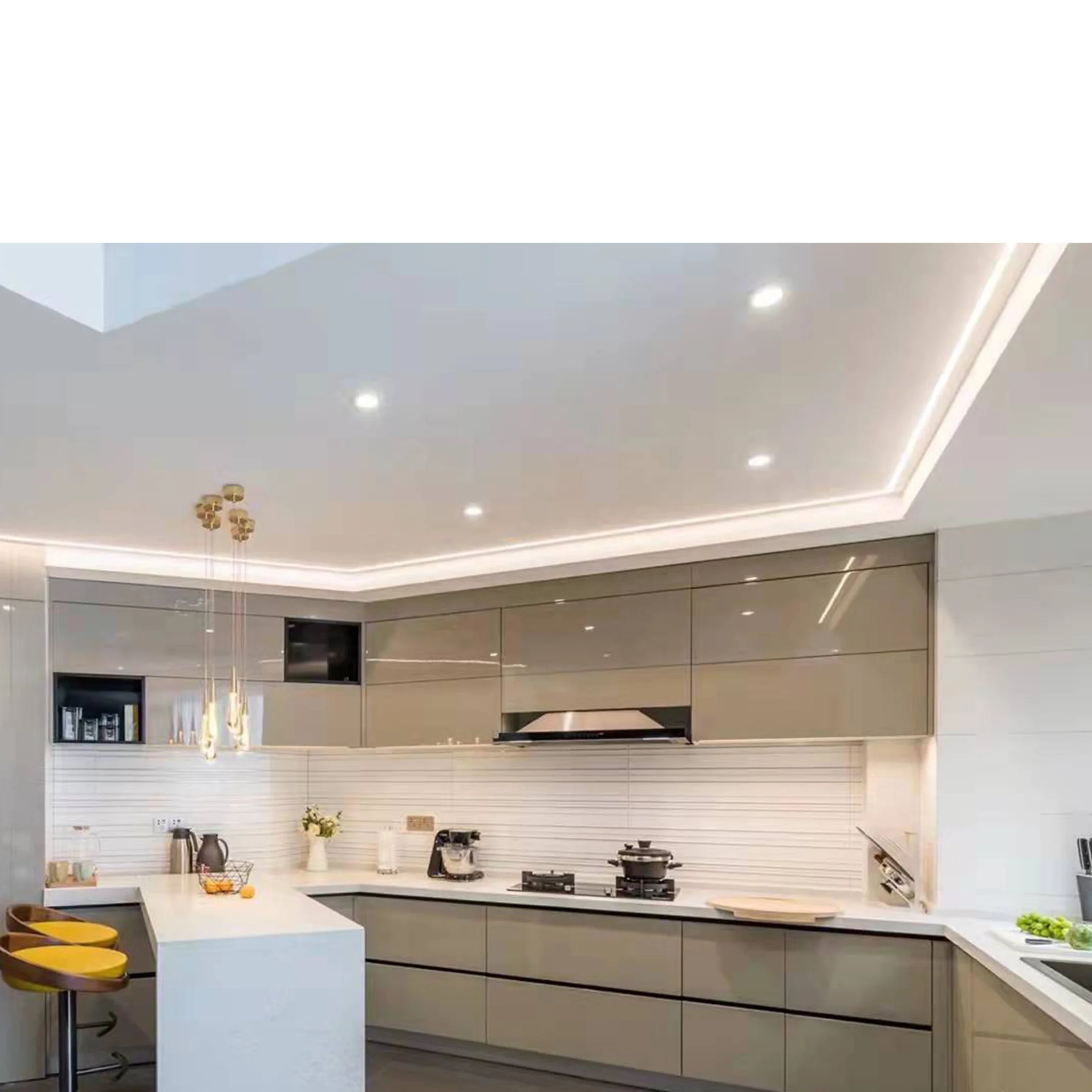 Custom design full kitchen cabinet set furniture classic white u shape wood modern kitchen cabinet with sink and island