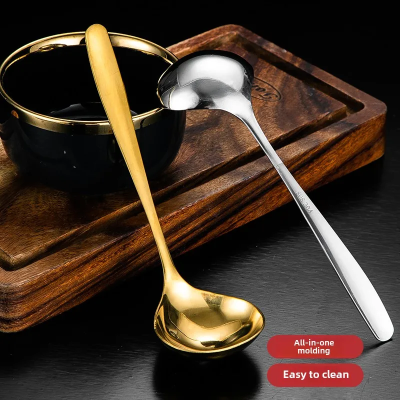 Stainless Steel 304 Soup Spoon Long Handle Large Size Golden Hot Soup Spoon Home Restaurant Kitchen Use Korean Style Gold Silver