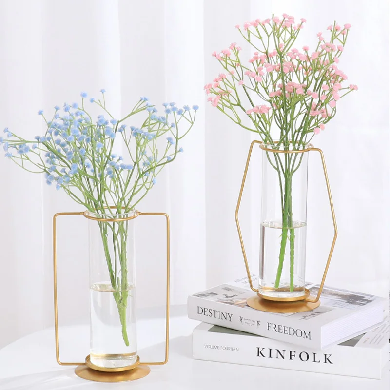 Plant Round Glass Bottle Hydroponic Glass Vase For Flower Or Water Plant With Metal Support For Home decoration